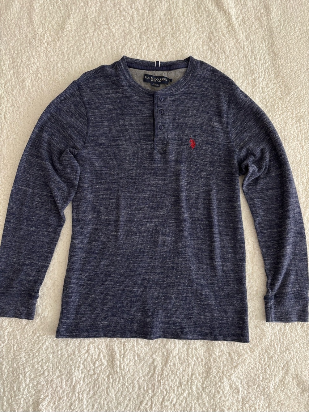 U.S. Polo Assn. Men’s Large Navy Blue Marled Henley Long Sleeve Shirt Top
